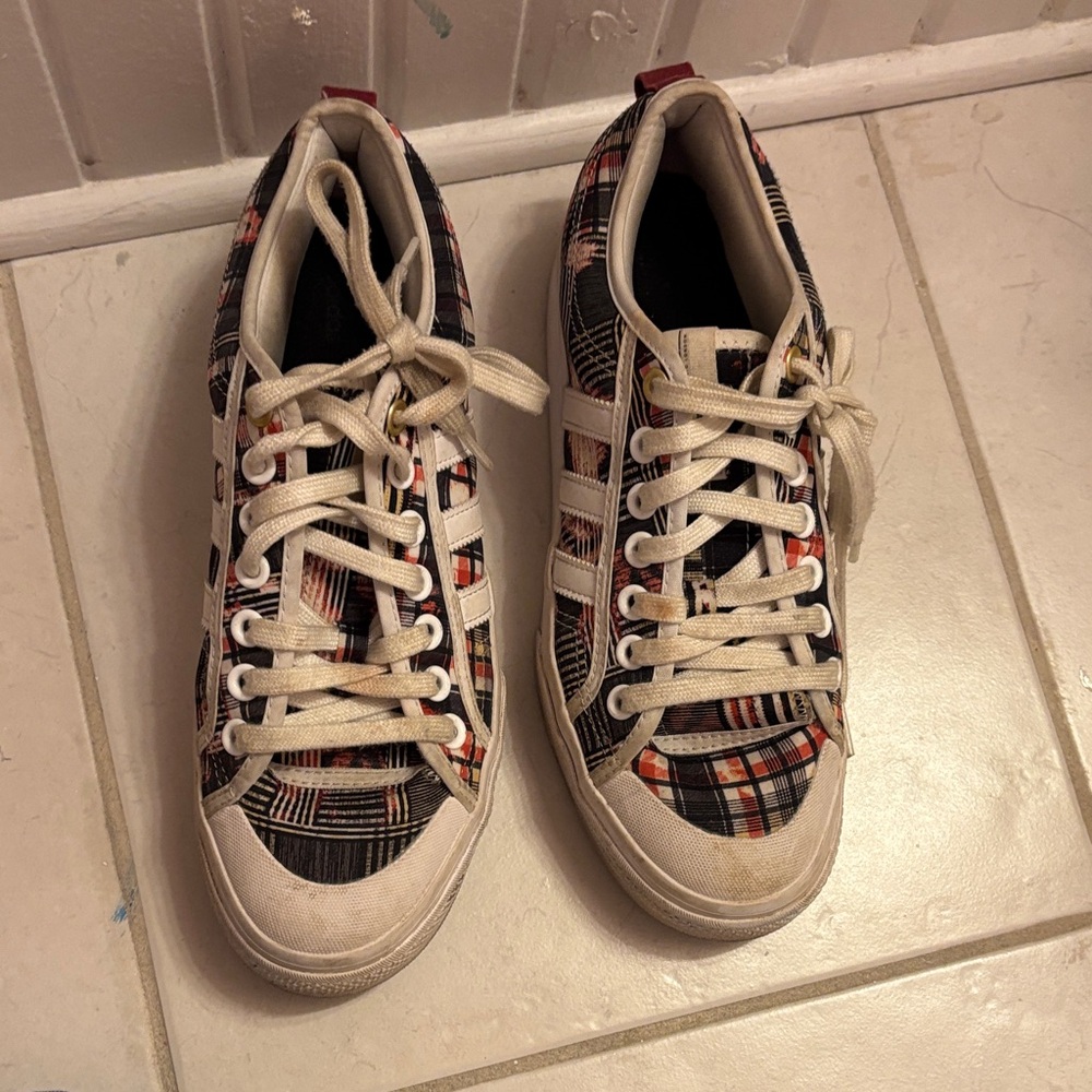 adidas Women's Plaid Sneakers - Black and White